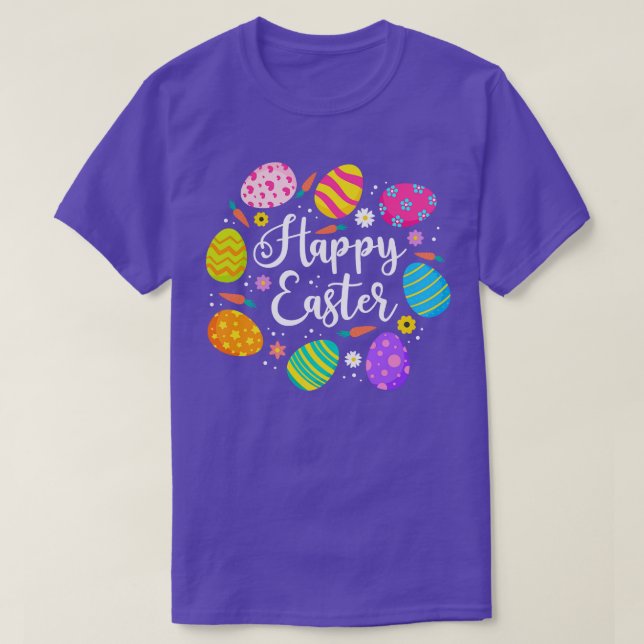 Cute Happy Easter Easter Colourful Eggs  T-Shirt (Design Front)