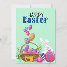 Cute Happy Easter egg bunny Card