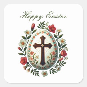 Cute Happy Easter egg cross Square Sticker