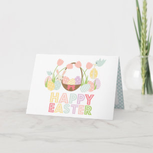 Cute Happy Easter Eggs and Bunny Holiday Card