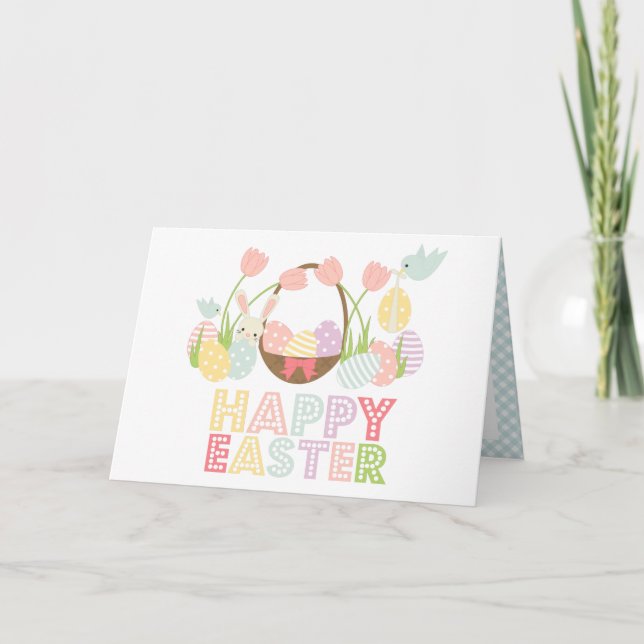 Cute Happy Easter Eggs and Bunny Holiday Card (Front)