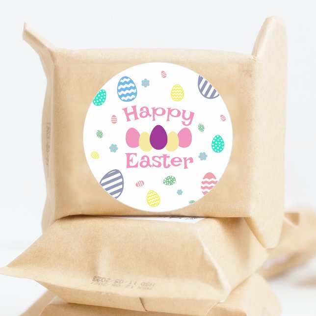 Cute Happy Easter eggs  Classic Round Sticker (Creator Uploaded)