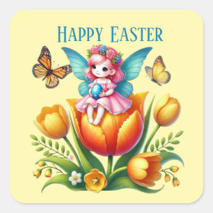 Cute Happy Easter fairy add message Holiday Square Sticker