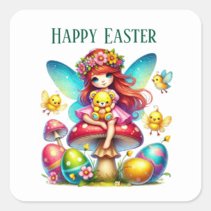 Cute Happy Easter fairy add message Holiday Square Sticker