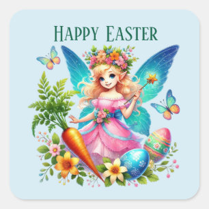 Cute Happy Easter fairy add message Holiday Square Sticker