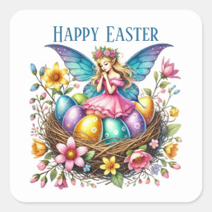 Cute Happy Easter fairy add message  Square Sticker
