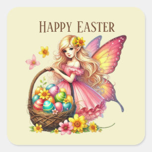 Cute Happy Easter fairy add message  Square Sticker