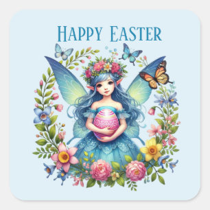 Cute Happy Easter fairy add message  Square Sticker