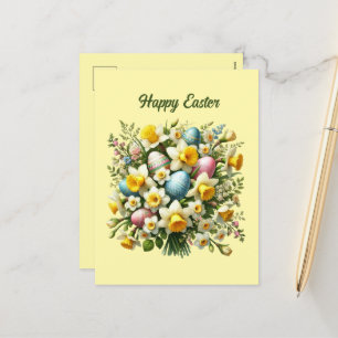 Cute Happy Easter flowers add message  Holiday Postcard