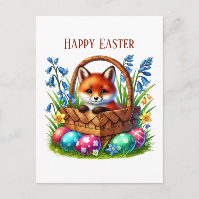 Cute Happy Easter fox add message  Holiday Postcard (Front)