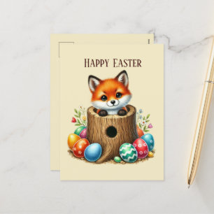 Cute Happy Easter fox add message Holiday Postcard