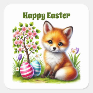 Cute happy Easter fox bunny Square Sticker
