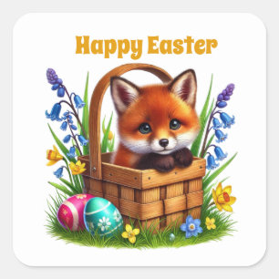 Cute happy Easter fox  Square Sticker