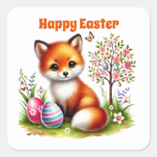 Cute happy Easter fox Square Sticker