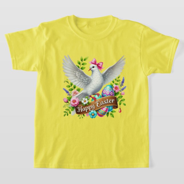 Cute Happy Easter girls dove T-Shirt (Laydown)