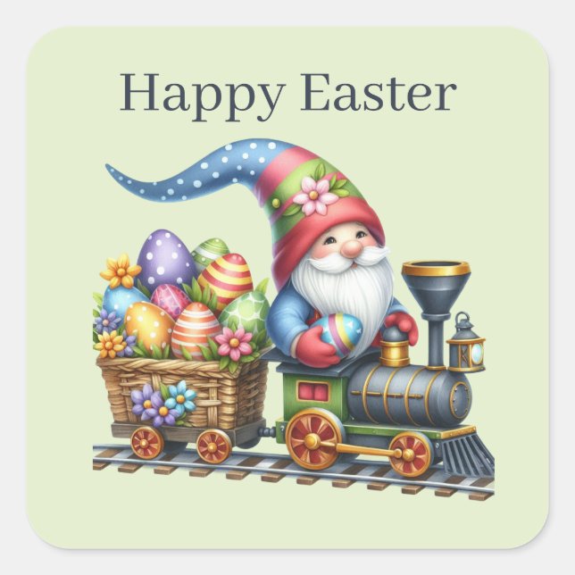 Cute Happy Easter gnome Square Sticker (Front)