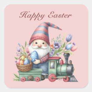 Cute Happy Easter gnome train add text  Square Sticker