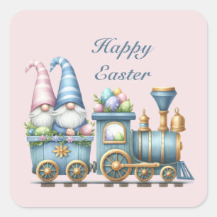 Cute Happy Easter gnome train  Square Sticker