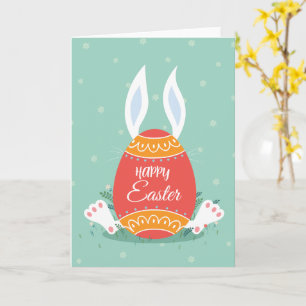 Cute Happy Easter Greeting Card with Bunny and Col