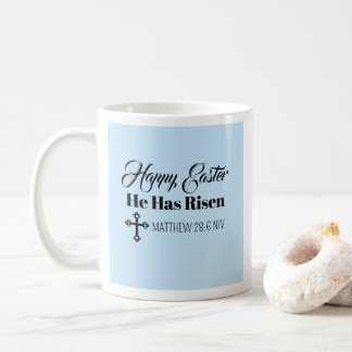 Cute Happy Easter He Has Risen Bible Verse Blue Coffee Mug