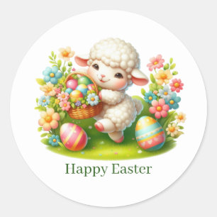 Cute Happy Easter lamb customizable Classic Round Sticker