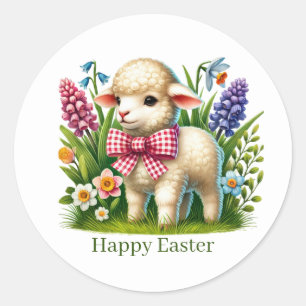 Cute Happy Easter lamb customizable Classic Round Sticker