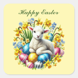 Cute Happy Easter lamb Square Sticker