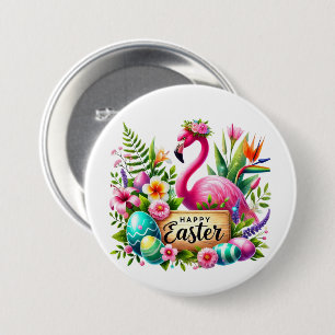 Cute Happy Easter pink flamingo 7.5 Cm Round Badge