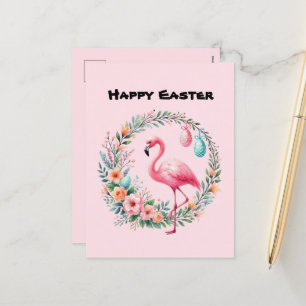 Cute Happy Easter pink flamingo add message Holida Holiday Postcard