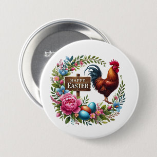 Cute Happy Easter rooster 7.5 Cm Round Badge