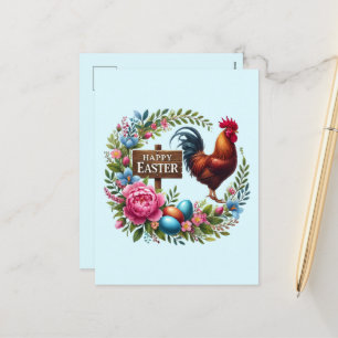 Cute Happy Easter rooster Holiday Postcard