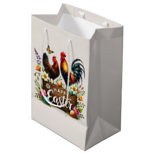 Cute Happy Easter Rooster Medium Gift Bag