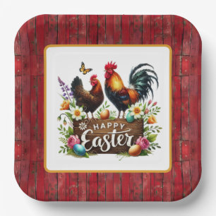 Cute Happy Easter rooster Paper Plate