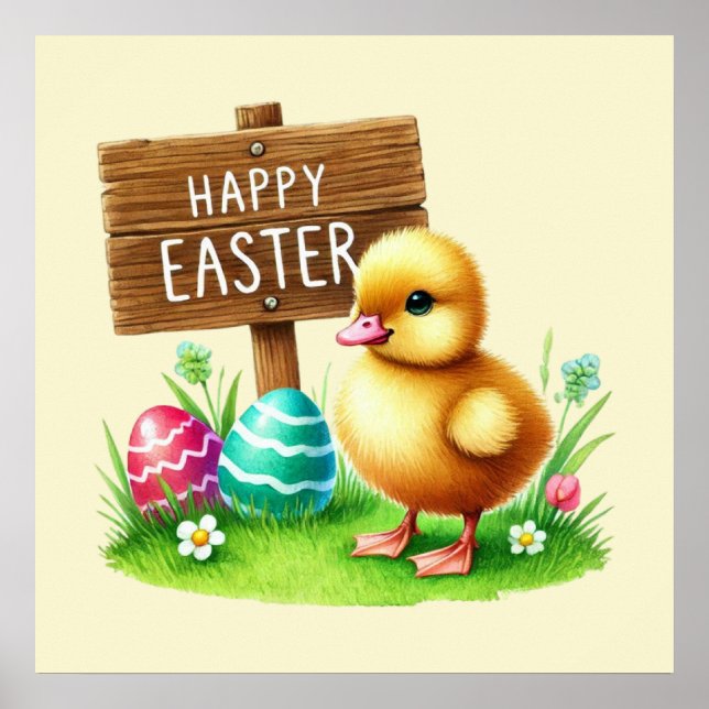 Cute Happy Easter rooster  Poster (Front)