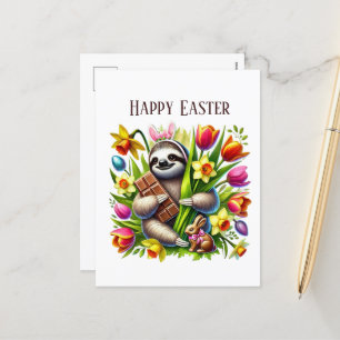 Cute Happy Easter sloth add message Holiday Postcard