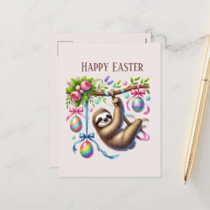 Cute Happy Easter sloth Holiday Postcard