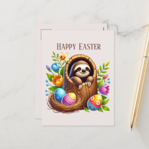 Cute Happy Easter sloth Holiday Postcard