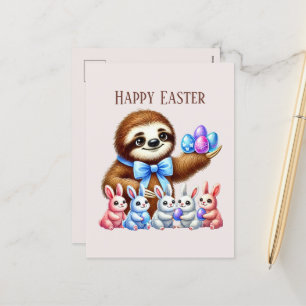 Cute Happy Easter sloth Holiday Postcard