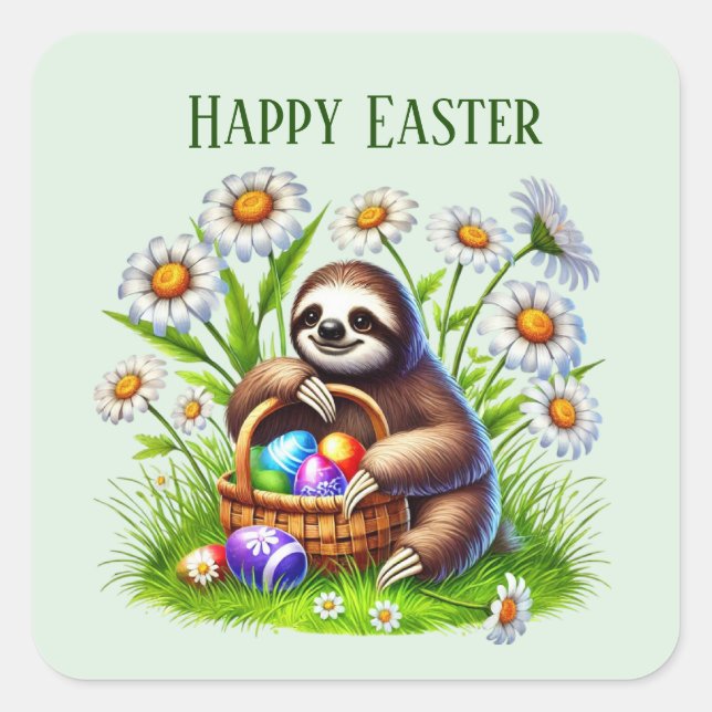 Cute Happy Easter sloth Holiday  Square Sticker (Front)