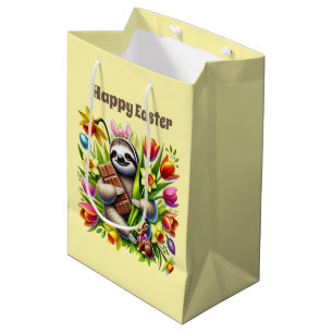 Cute Happy Easter sloth Medium Gift Bag