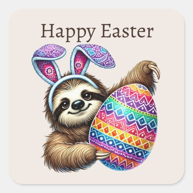 Cute Happy Easter sloth  Square Sticker (Front)