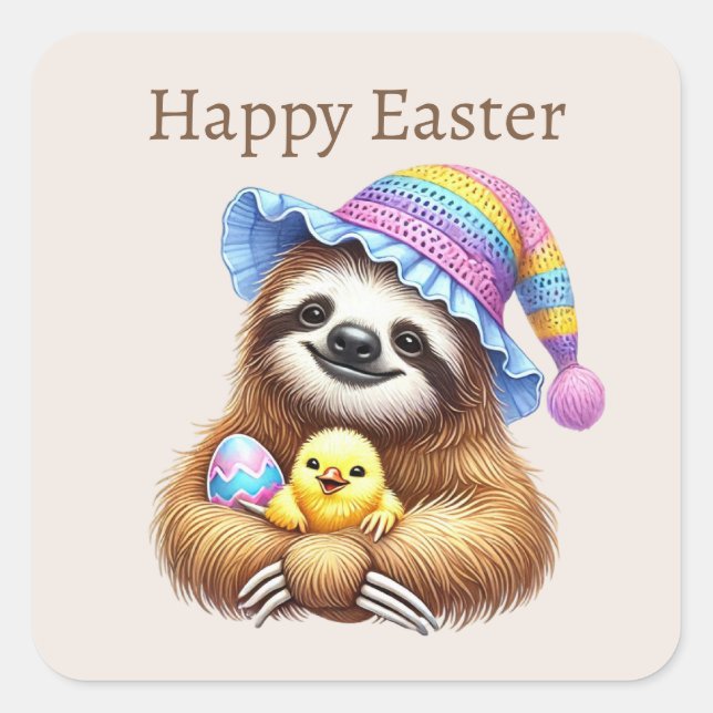 Cute Happy Easter sloth  Square Sticker (Front)