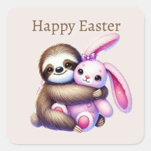 Cute Happy Easter sloth Square Sticker 