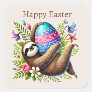 Cute Happy Easter sloth  Square Sticker