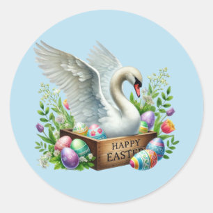 Cute Happy Easter swan Classic Round Sticker