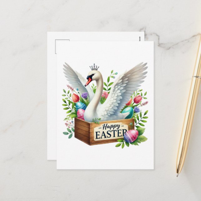 Cute Happy Easter swan  Holiday Postcard (Front/Back In Situ)