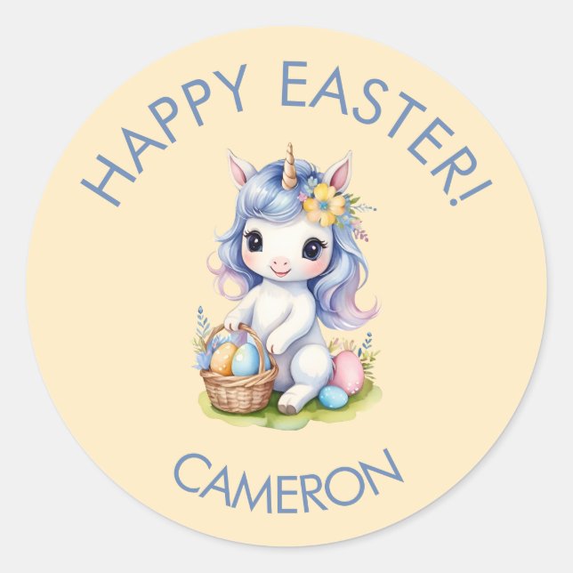 Cute Happy Easter Unicorn Customisable Sticker (Front)