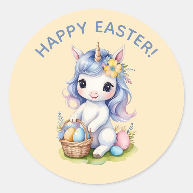 Cute Happy Easter Unicorn Sticker (Front)