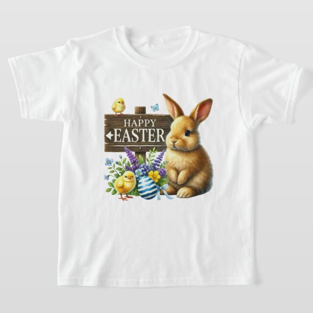 Cute Happy Easter unisex kids bunny T-Shirt (Laydown)