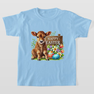 Cute Happy Easter unisex kids cow  T-Shirt